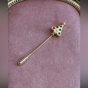 Christmas Tree Rhinestone‎ Stick Lapel Pin Gold Tone Holiday Jewelry